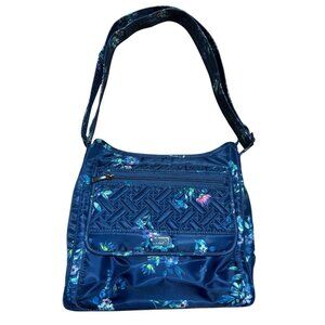 Lug Hopscotch Blue Nylon Floral Crossbody Purse Women's Shoulder Handbag Flowers
